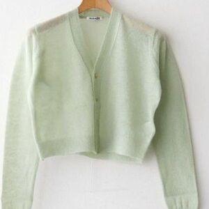Auralee Sheer Mohair Lime Green Women's Cardigan